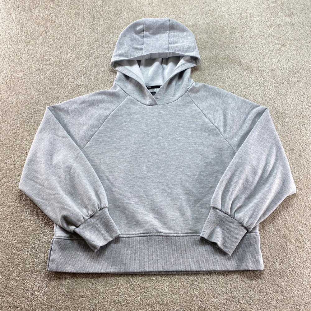 Asics Hoodie Sweatshirt Womens Large Gray Pullover Cropped Raglan Fleece